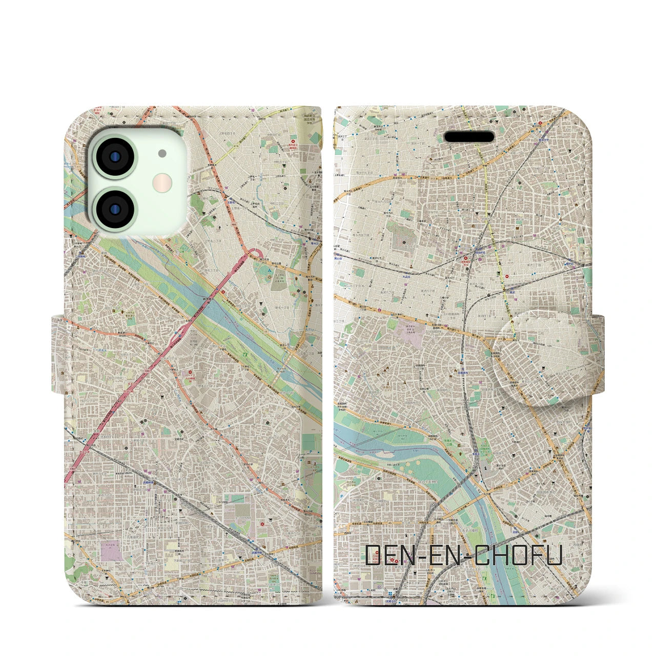 【田園調布(東京都)】地図柄iPhoneケース(手帳タイプ)ナチュラル・iPhone 12 mini 用