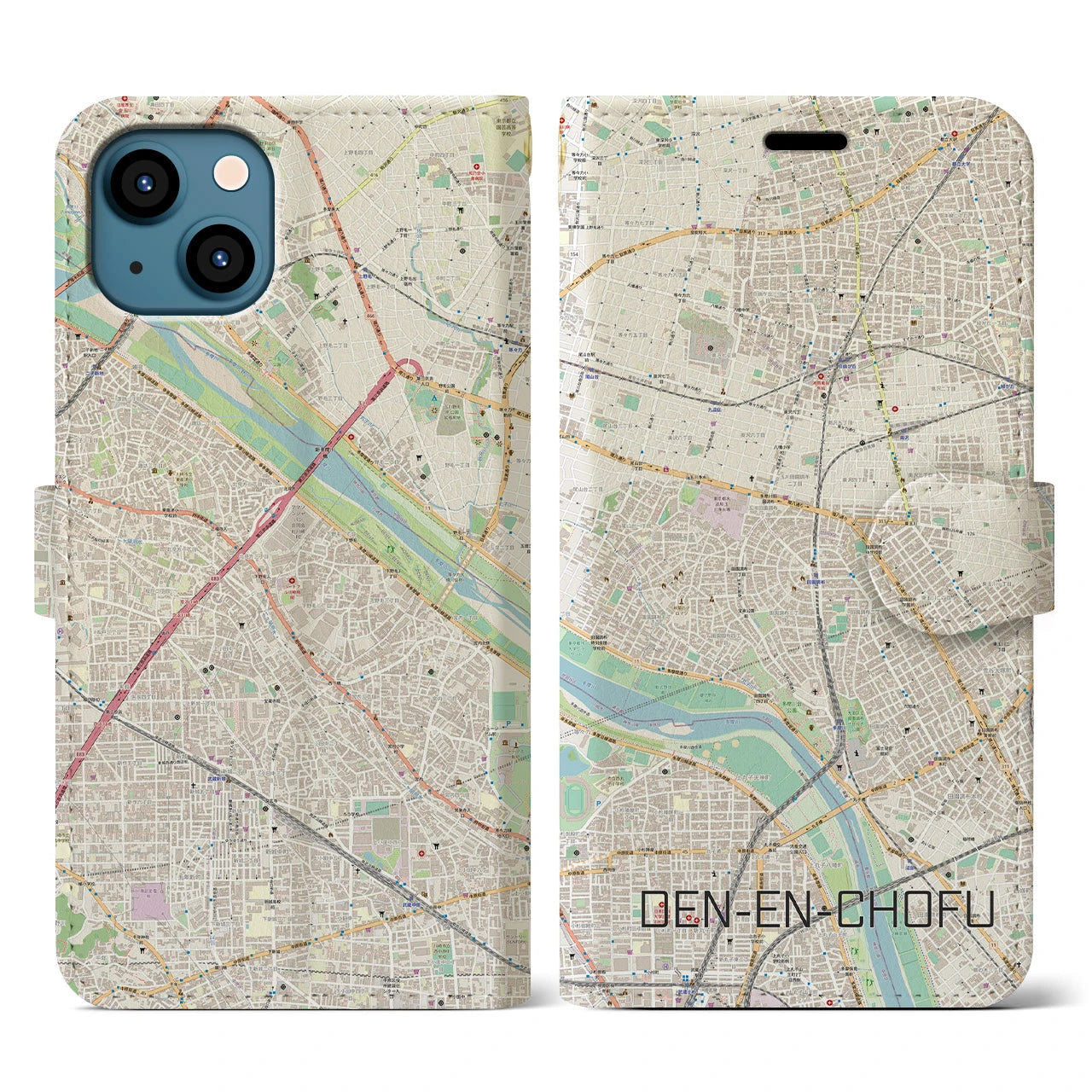 【田園調布(東京都)】地図柄iPhoneケース(手帳タイプ)ナチュラル・iPhone 13 用