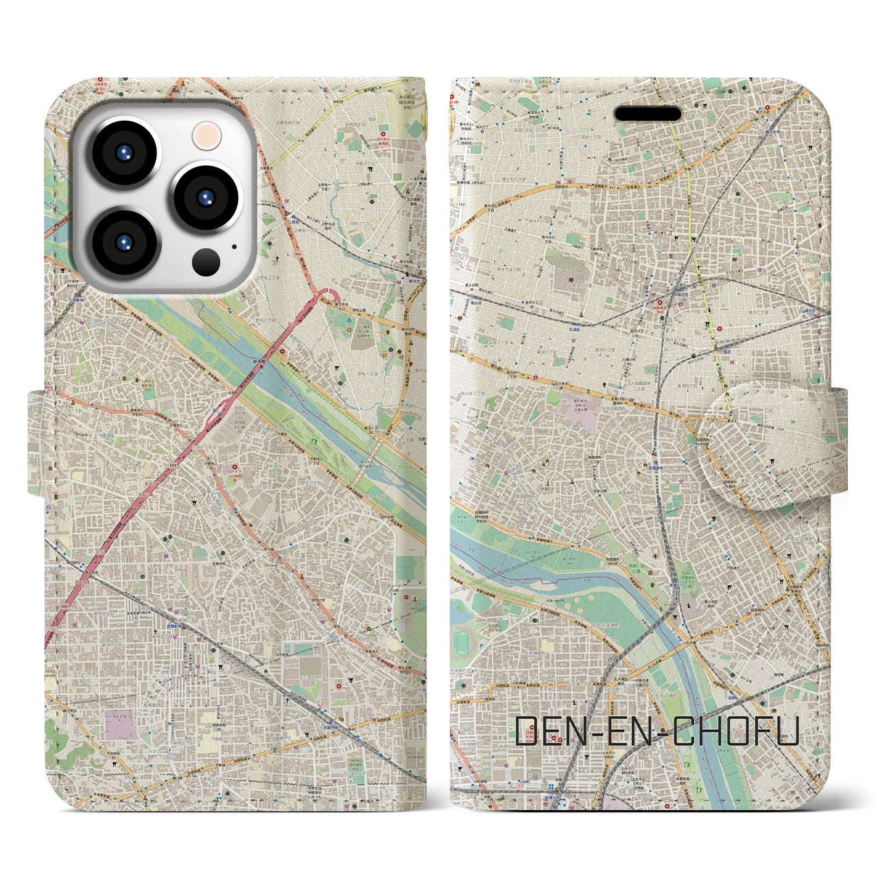 【田園調布(東京都)】地図柄iPhoneケース(手帳タイプ)ナチュラル・iPhone 13 Pro 用