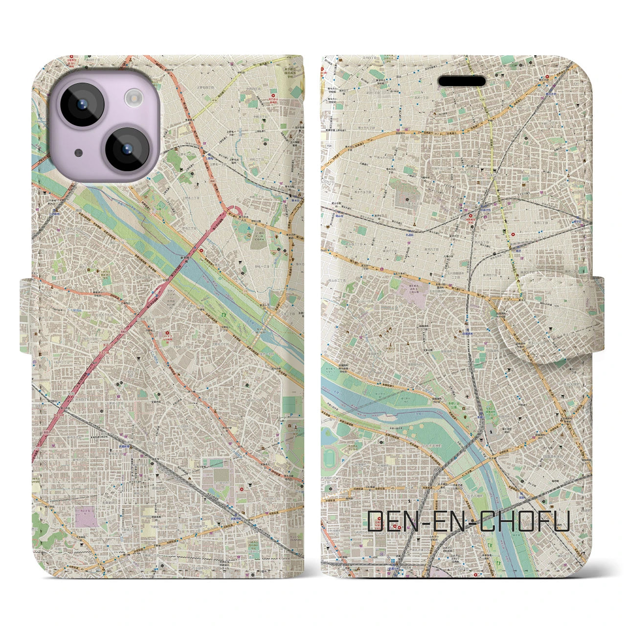 【田園調布(東京都)】地図柄iPhoneケース(手帳タイプ)ナチュラル・iPhone 14 用