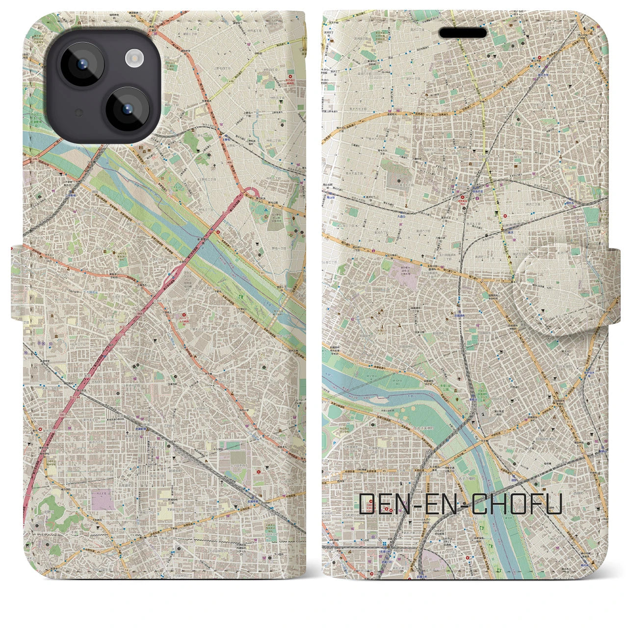 【田園調布(東京都)】地図柄iPhoneケース(手帳タイプ)ナチュラル・iPhone 14 Plus 用