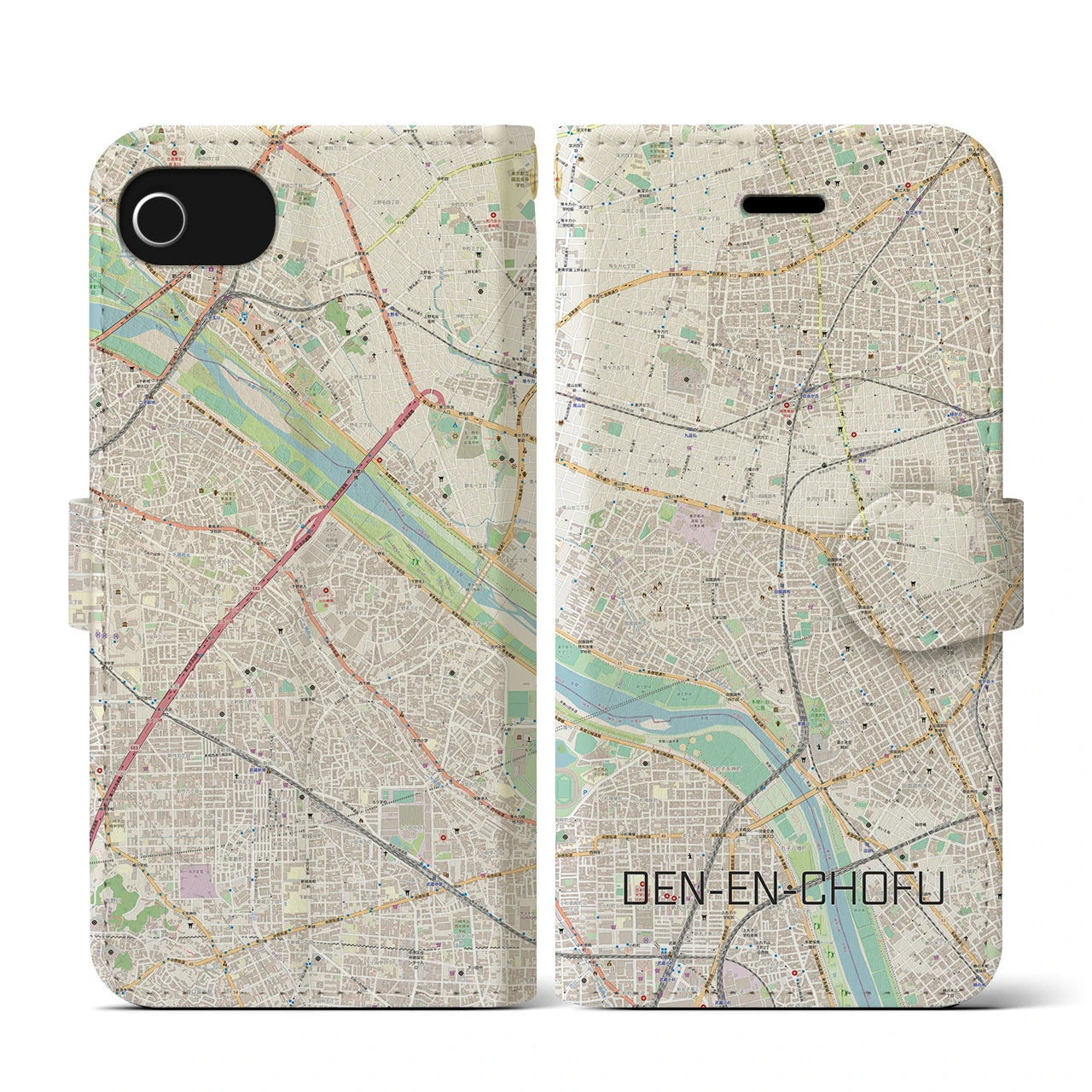 【田園調布(東京都)】地図柄iPhoneケース(手帳タイプ)ナチュラル・iPhone SE(第3 / 第2世代) / 8 / 7 / 6s / 6 用