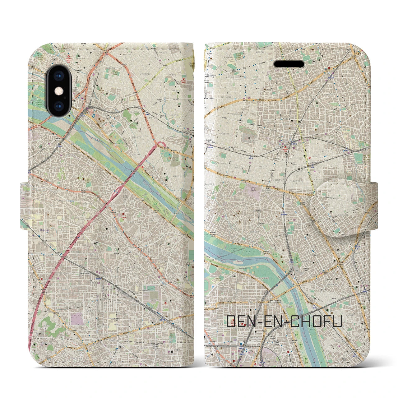 【田園調布(東京都)】地図柄iPhoneケース(手帳タイプ)ナチュラル・iPhone XS / X 用