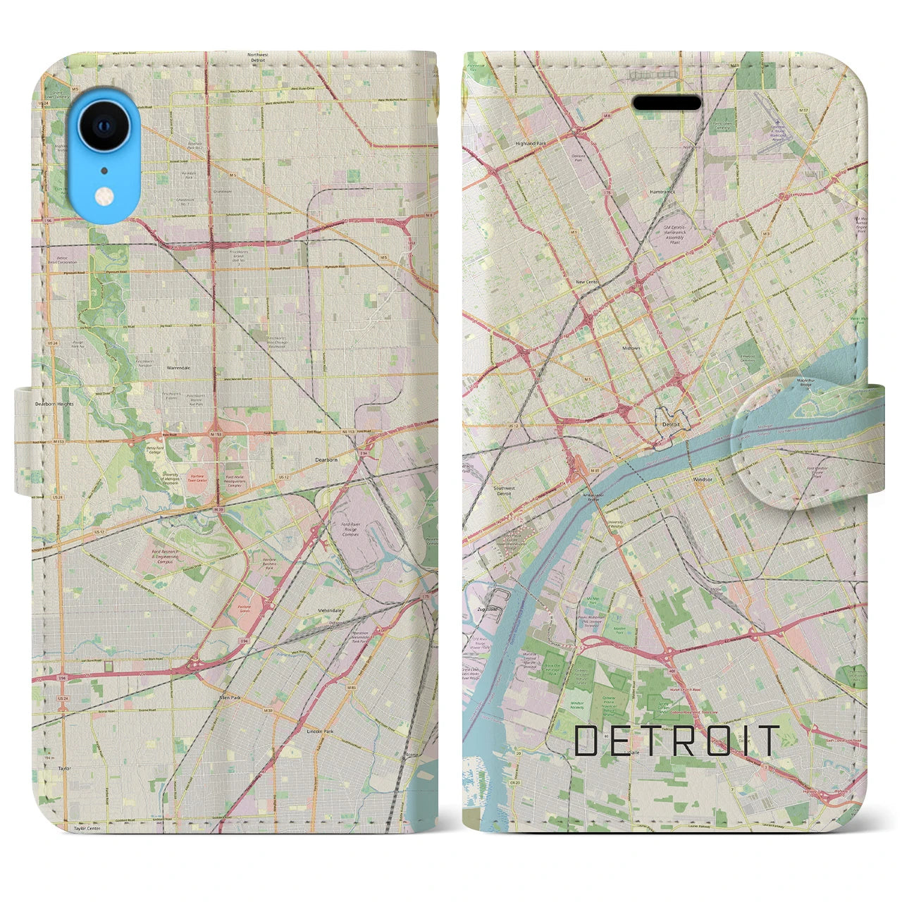 【デトロイト(アメリカ)】地図柄iPhoneケース(手帳タイプ)ナチュラル・iPhone XR 用