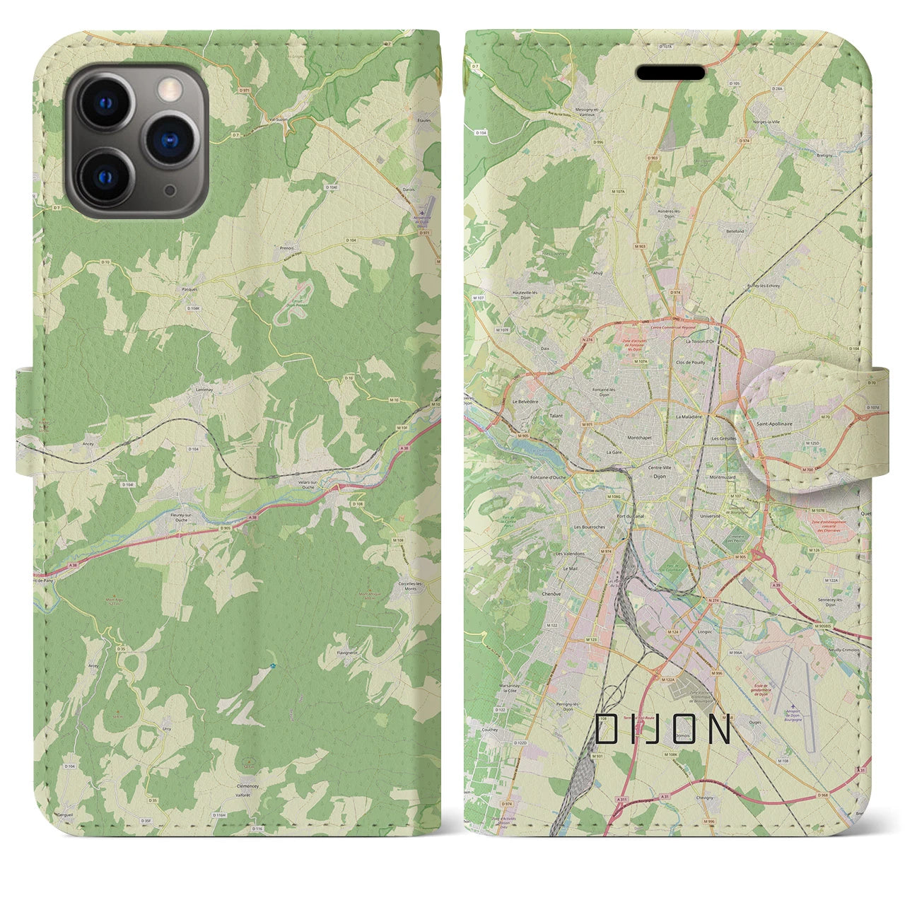【ディジョン(フランス)】地図柄iPhoneケース(手帳タイプ)ナチュラル・iPhone 11 Pro Max 用