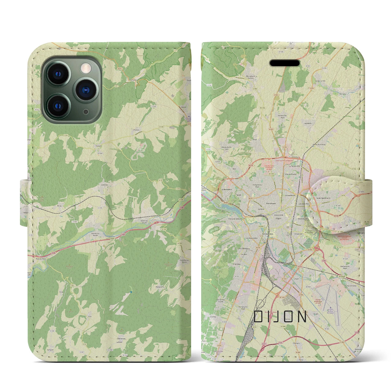 【ディジョン(フランス)】地図柄iPhoneケース(手帳タイプ)ナチュラル・iPhone 11 Pro 用