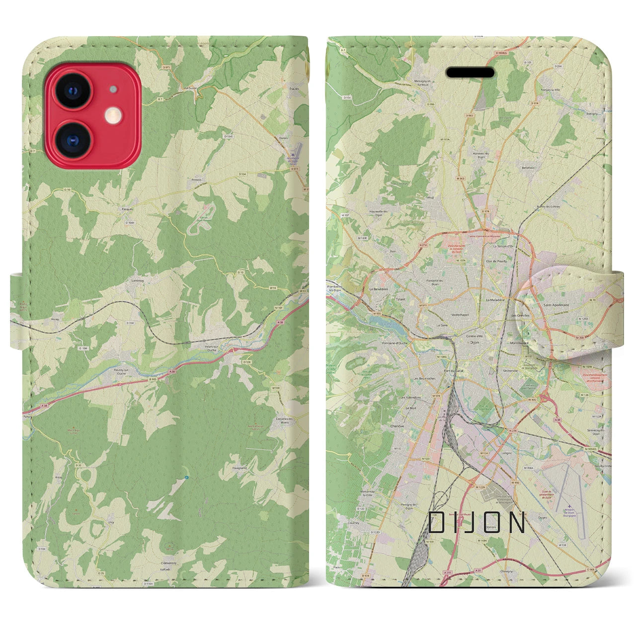 【ディジョン(フランス)】地図柄iPhoneケース(手帳タイプ)ナチュラル・iPhone 11 用