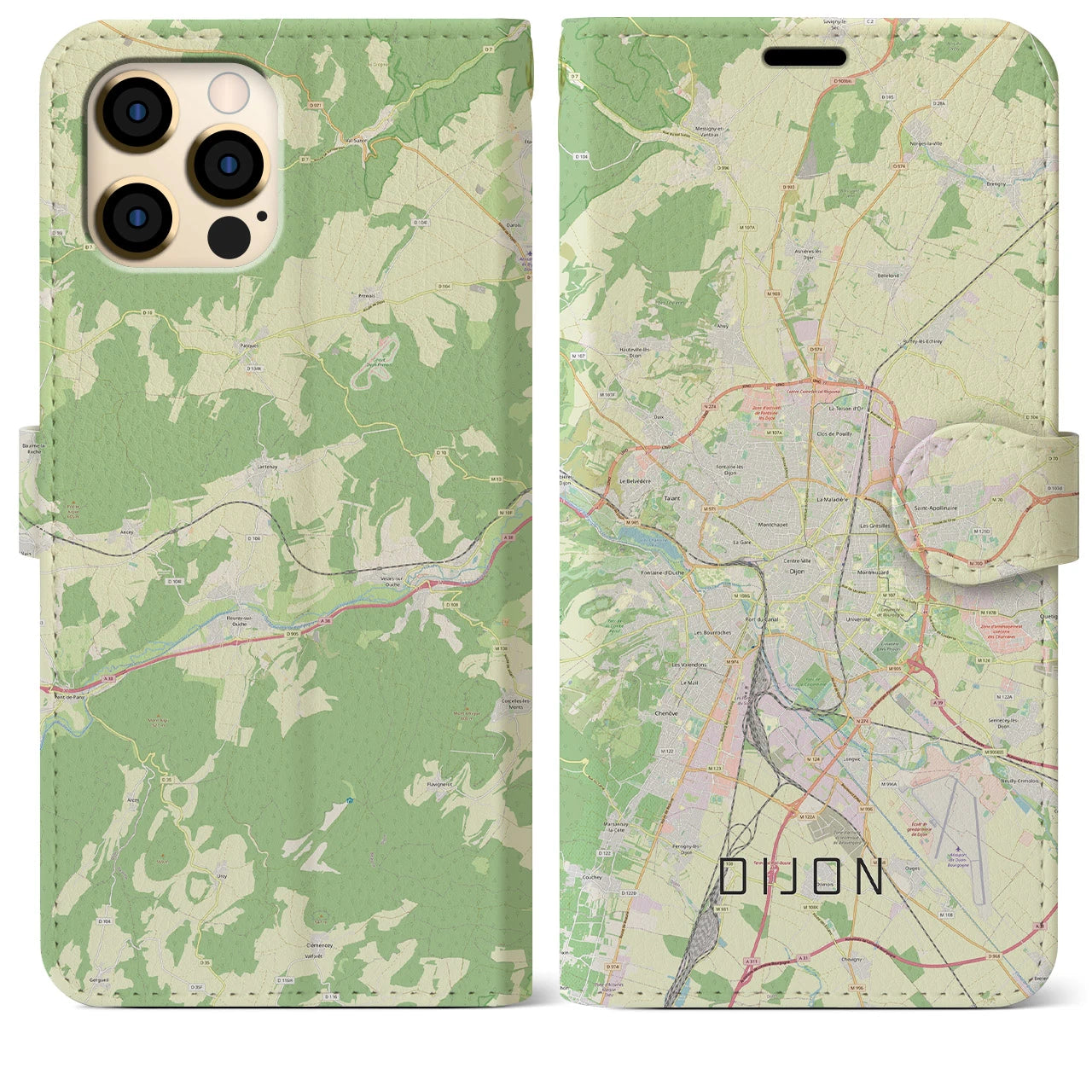 【ディジョン(フランス)】地図柄iPhoneケース(手帳タイプ)ナチュラル・iPhone 12 Pro Max 用