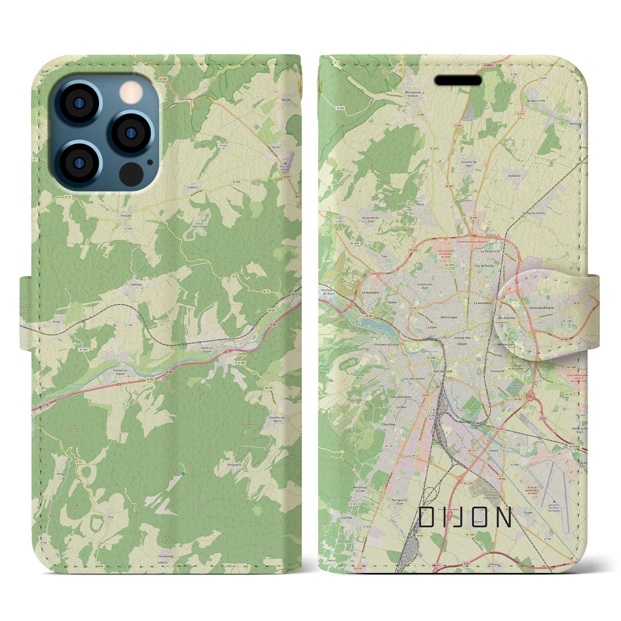 【ディジョン(フランス)】地図柄iPhoneケース(手帳タイプ)ナチュラル・iPhone 12 / 12 Pro 用