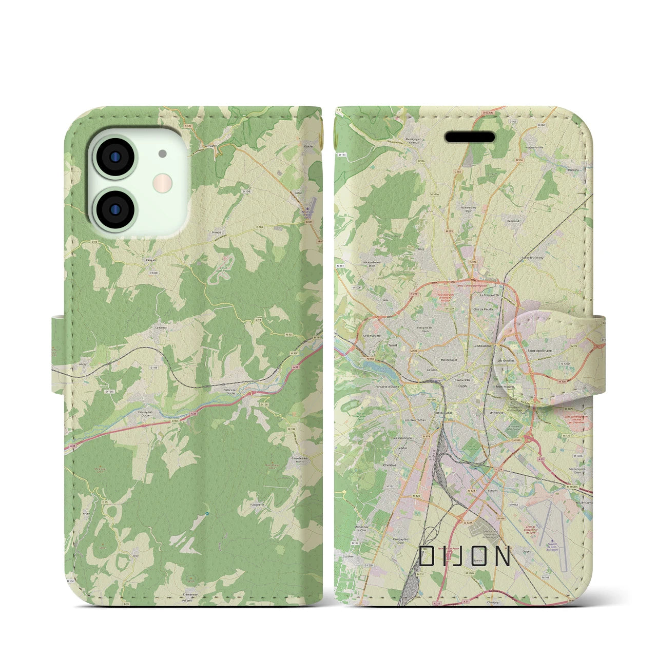 【ディジョン(フランス)】地図柄iPhoneケース(手帳タイプ)ナチュラル・iPhone 12 mini 用