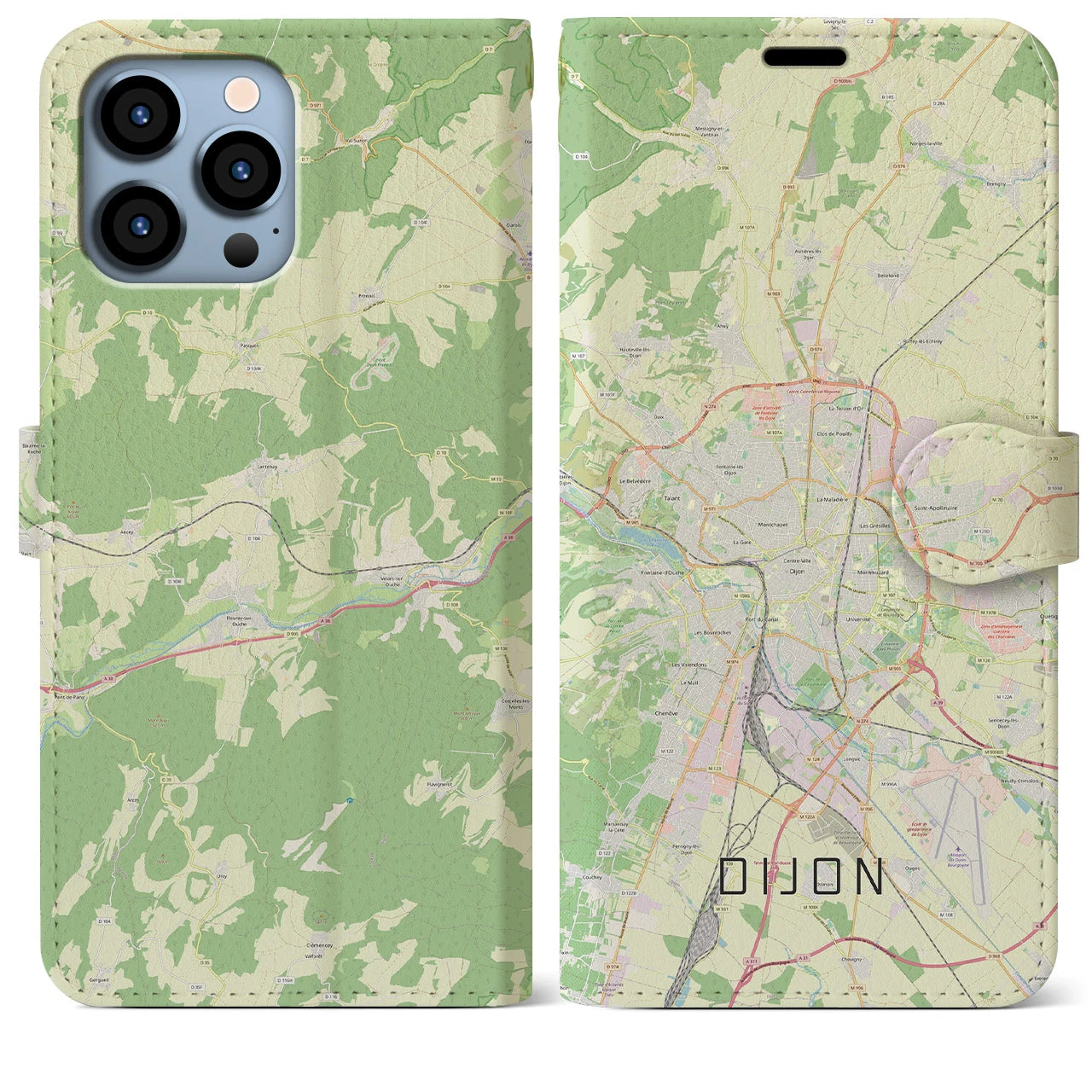【ディジョン(フランス)】地図柄iPhoneケース(手帳タイプ)ナチュラル・iPhone 13 Pro Max 用