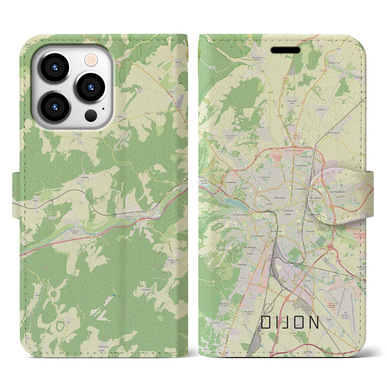 【ディジョン(フランス)】地図柄iPhoneケース(手帳タイプ)ナチュラル・iPhone 13 Pro 用