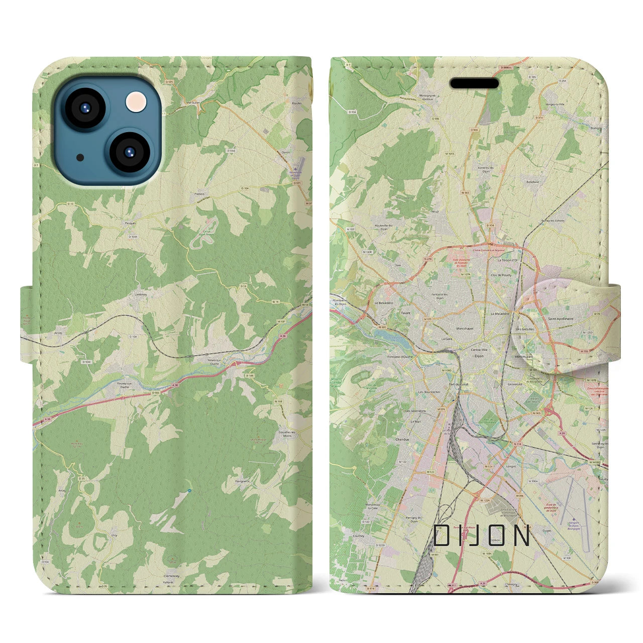 【ディジョン(フランス)】地図柄iPhoneケース(手帳タイプ)ナチュラル・iPhone 13 用