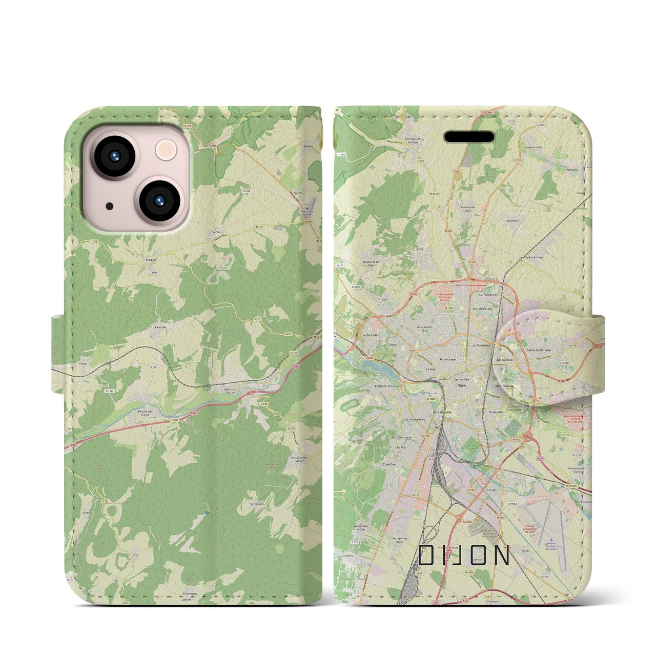 【ディジョン(フランス)】地図柄iPhoneケース(手帳タイプ)ナチュラル・iPhone 13 mini 用