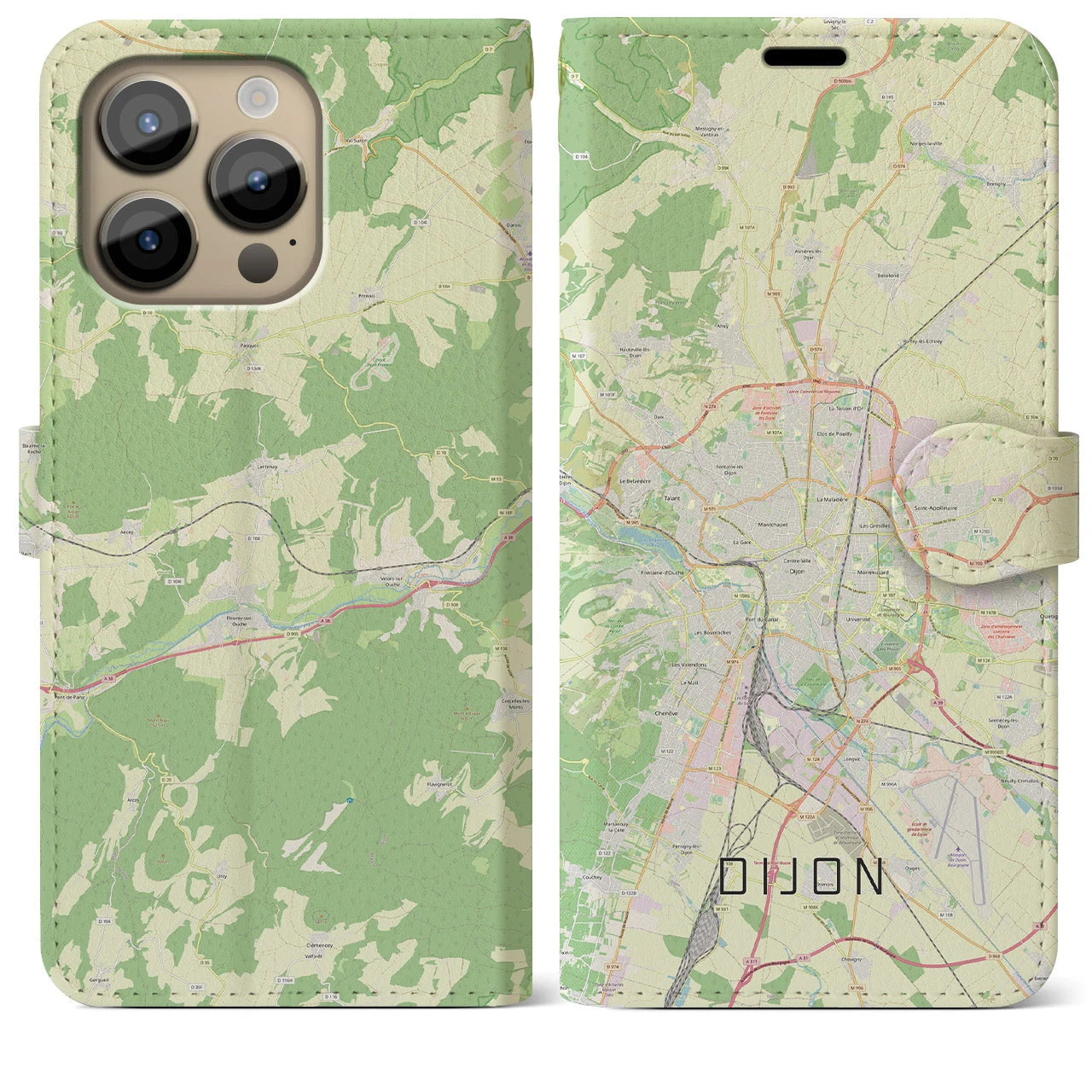 【ディジョン(フランス)】地図柄iPhoneケース(手帳タイプ)ナチュラル・iPhone 14 Pro Max 用