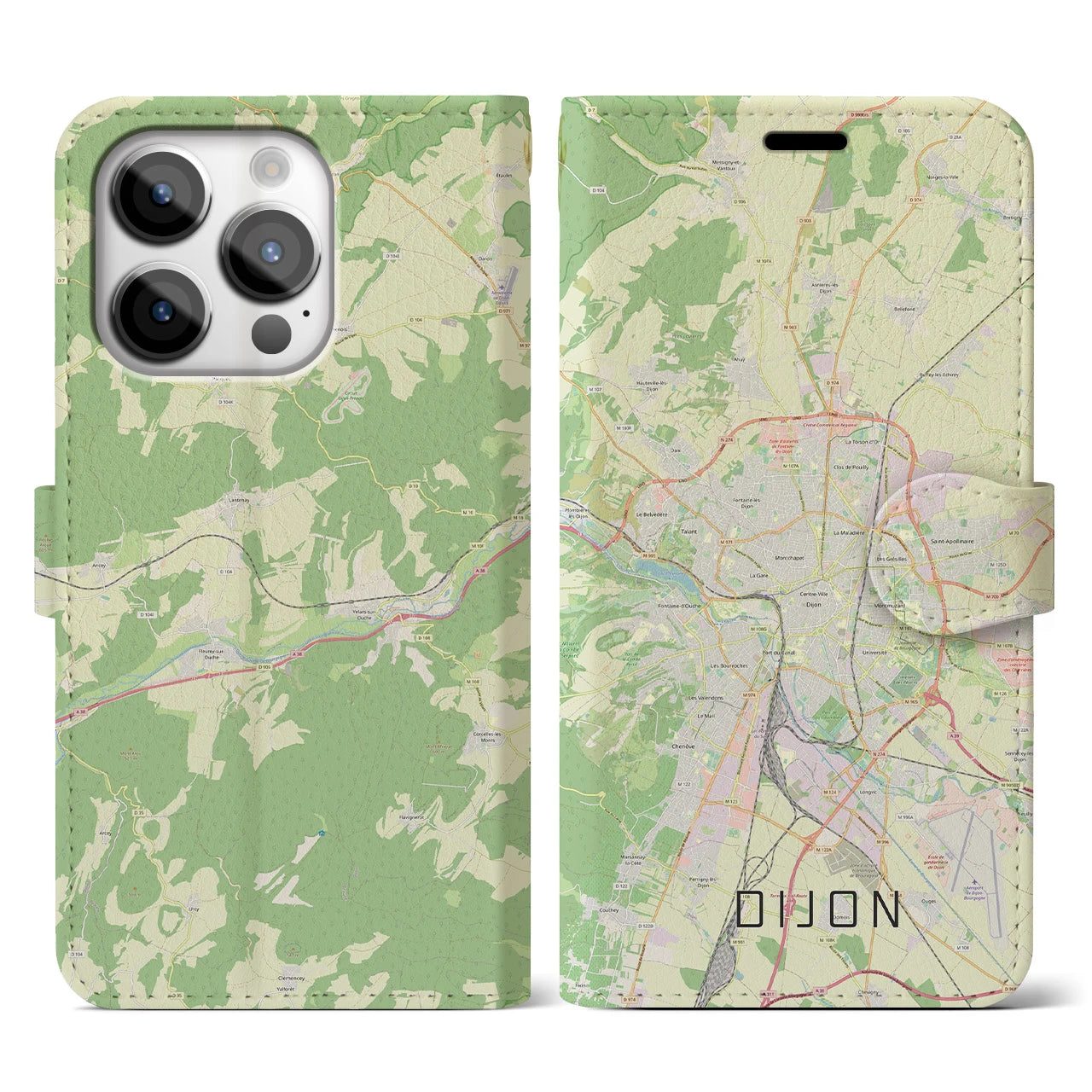 【ディジョン(フランス)】地図柄iPhoneケース(手帳タイプ)ナチュラル・iPhone 14 Pro 用