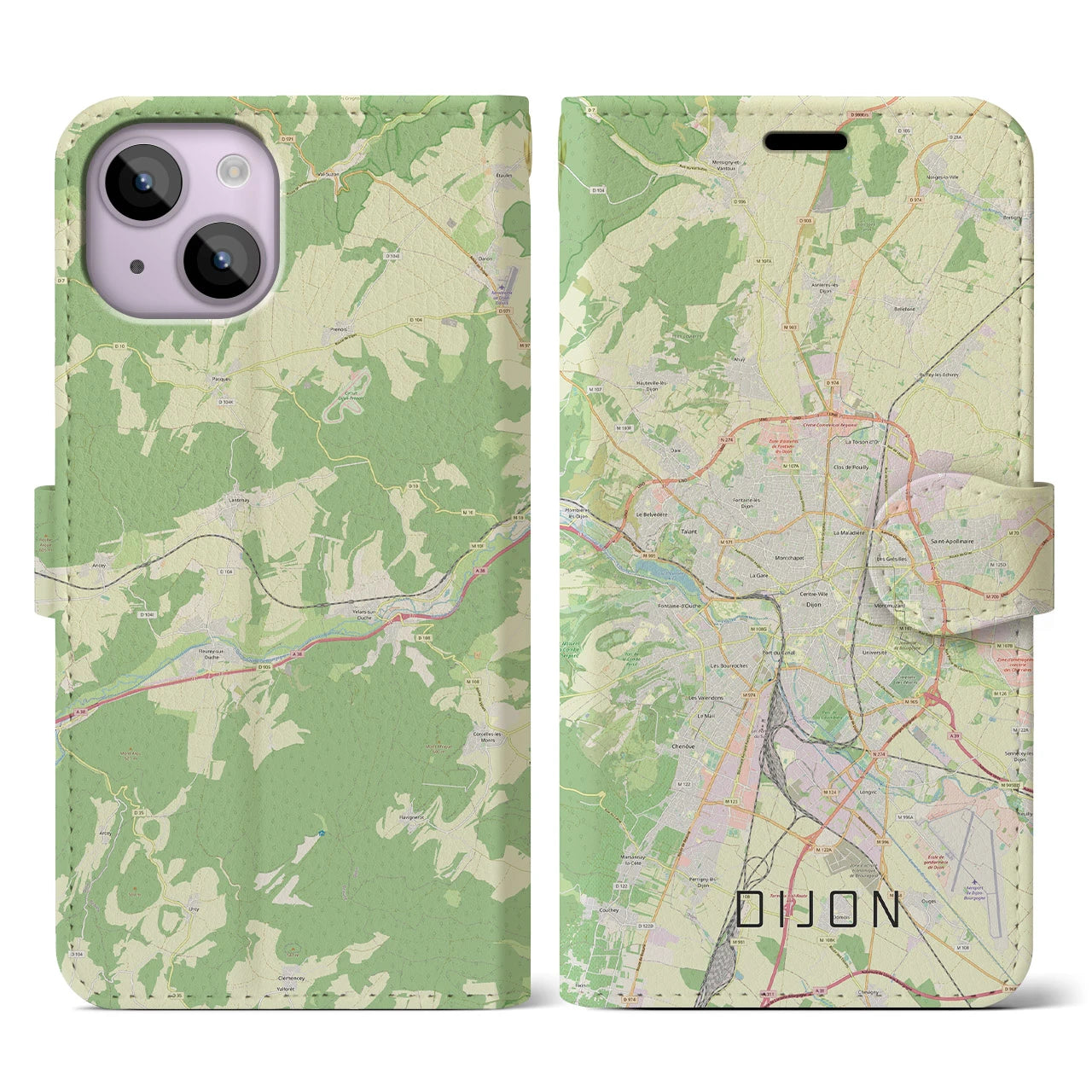 【ディジョン(フランス)】地図柄iPhoneケース(手帳タイプ)ナチュラル・iPhone 14 用