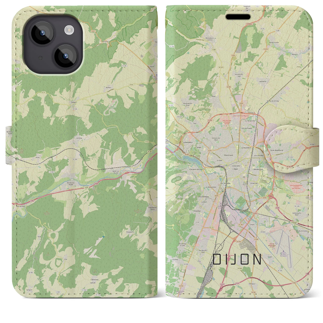 【ディジョン(フランス)】地図柄iPhoneケース(手帳タイプ)ナチュラル・iPhone 14 Plus 用