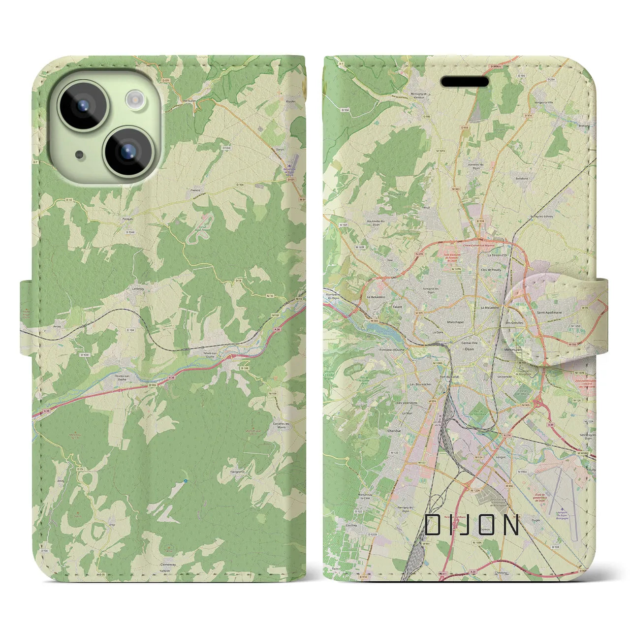 【ディジョン(フランス)】地図柄iPhoneケース(手帳タイプ)ナチュラル・iPhone 15 用