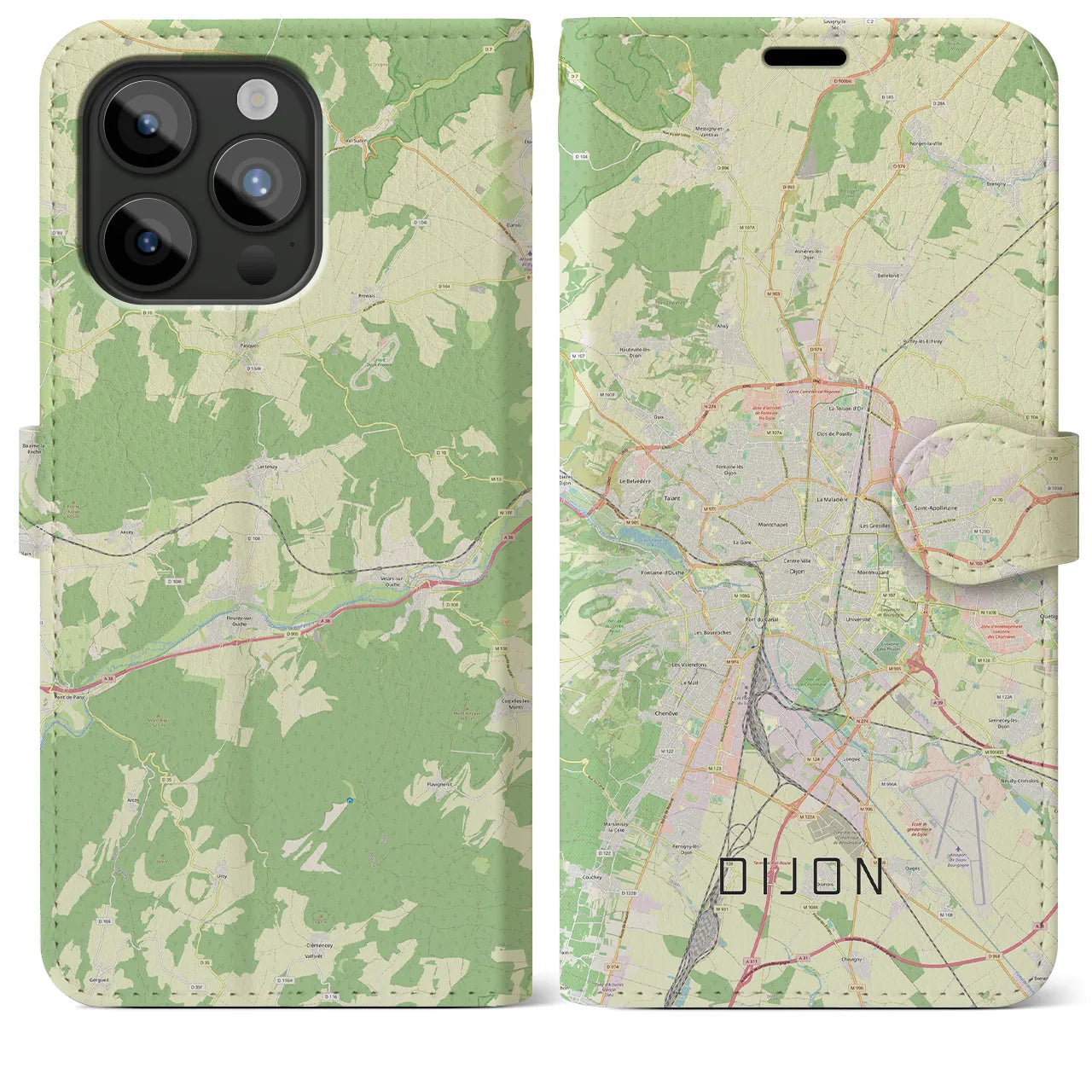 【ディジョン(フランス)】地図柄iPhoneケース(手帳タイプ)ナチュラル・iPhone 15 Pro Max 用