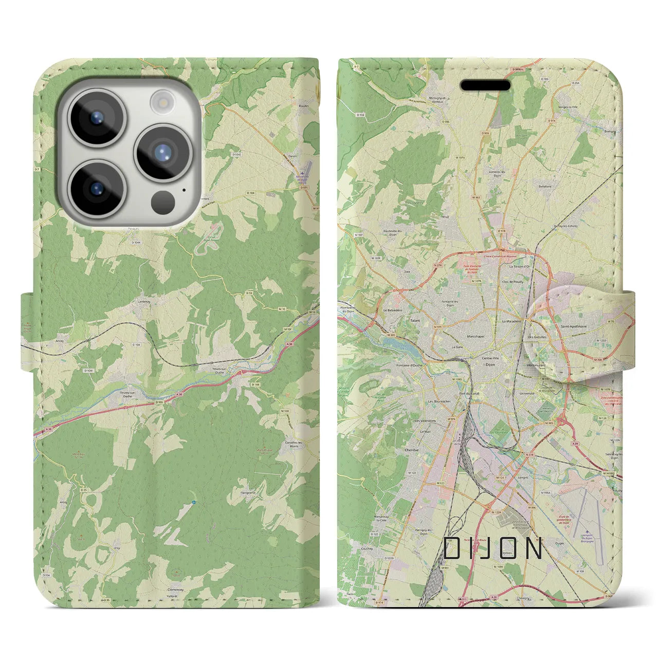 【ディジョン(フランス)】地図柄iPhoneケース(手帳タイプ)ナチュラル・iPhone 15 Pro 用