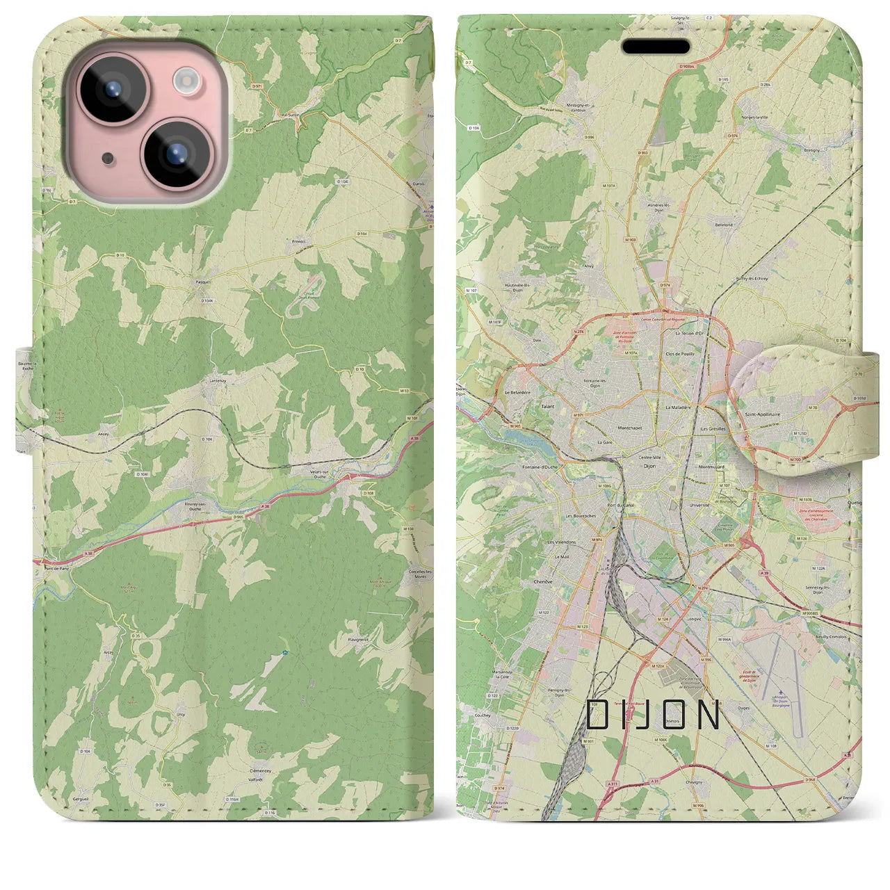 【ディジョン(フランス)】地図柄iPhoneケース(手帳タイプ)ナチュラル・iPhone 15 Plus 用