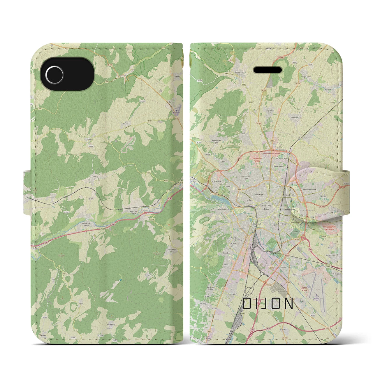 【ディジョン(フランス)】地図柄iPhoneケース(手帳タイプ)ナチュラル・iPhone SE(第3 / 第2世代) / 8 / 7 / 6s / 6 用