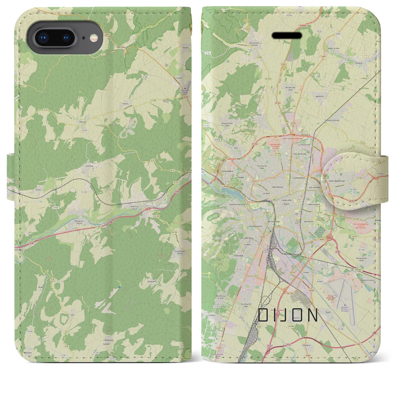 【ディジョン(フランス)】地図柄iPhoneケース(手帳タイプ)ナチュラル・iPhone 8Plus /7Plus / 6sPlus / 6Plus 用