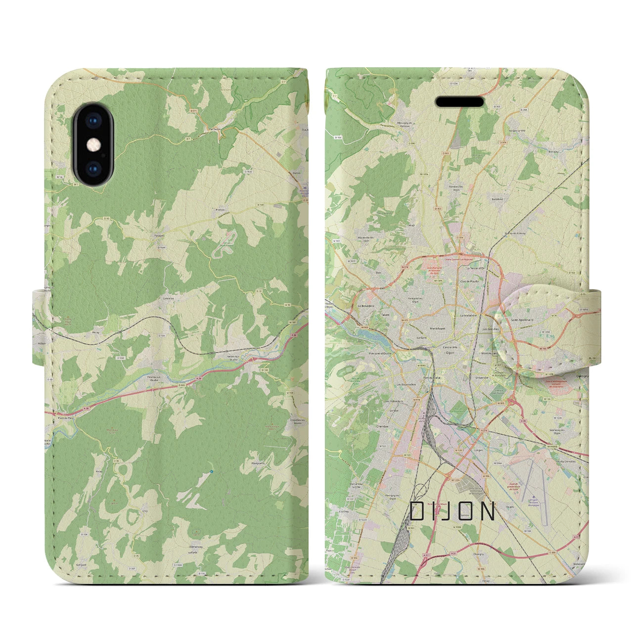 【ディジョン(フランス)】地図柄iPhoneケース(手帳タイプ)ナチュラル・iPhone XS / X 用