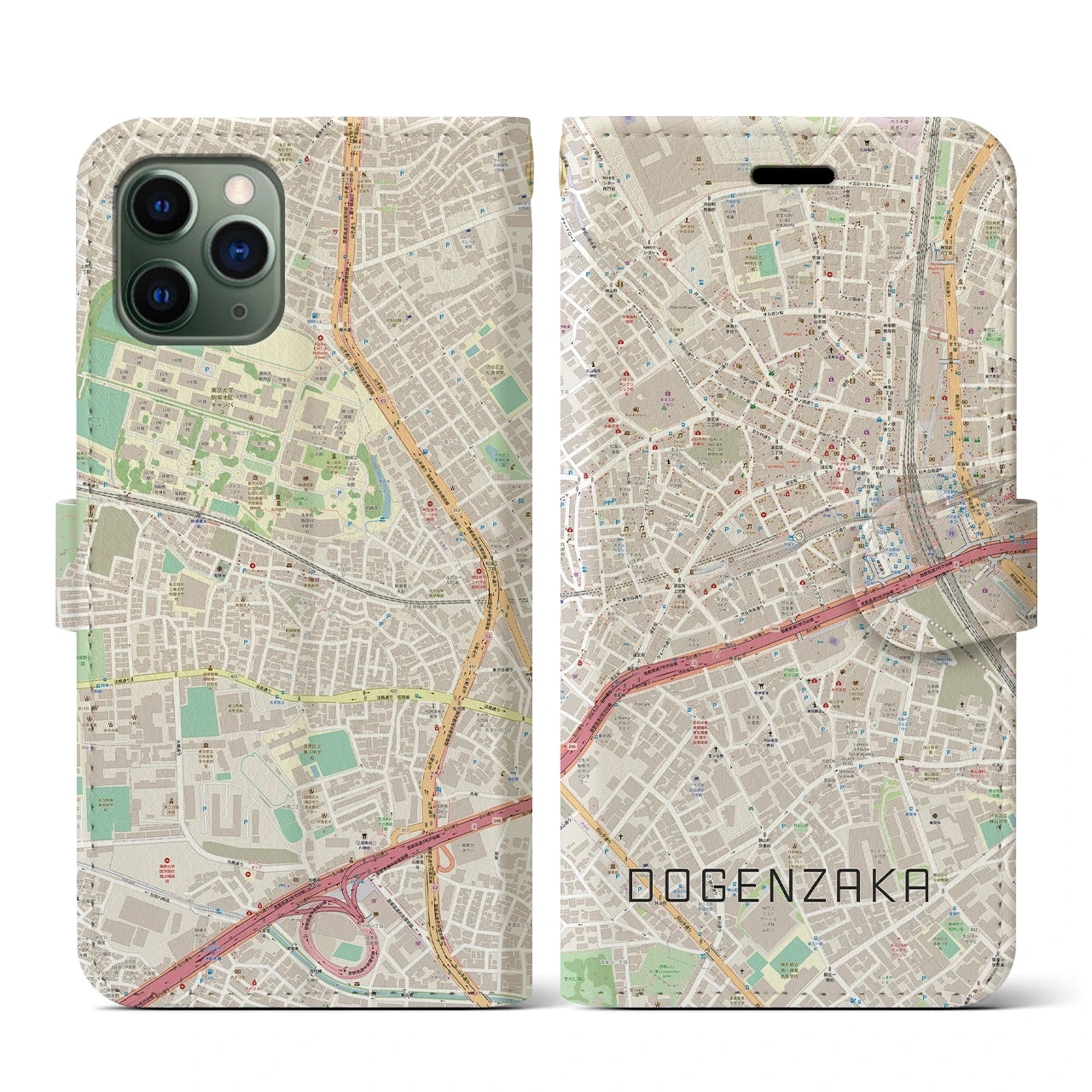 【道玄坂(東京都)】地図柄iPhoneケース(手帳タイプ)ナチュラル・iPhone 11 Pro 用