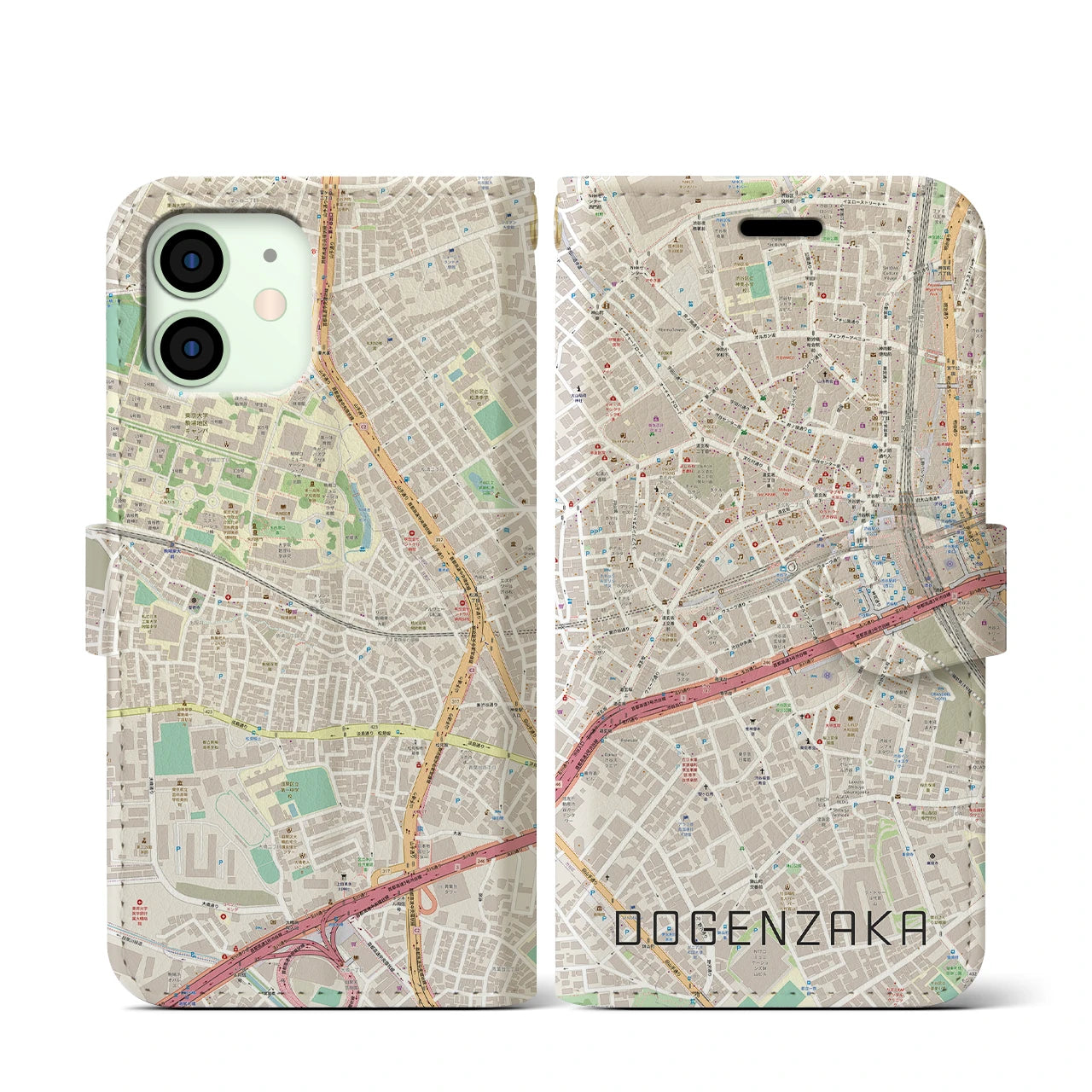【道玄坂(東京都)】地図柄iPhoneケース(手帳タイプ)ナチュラル・iPhone 12 mini 用