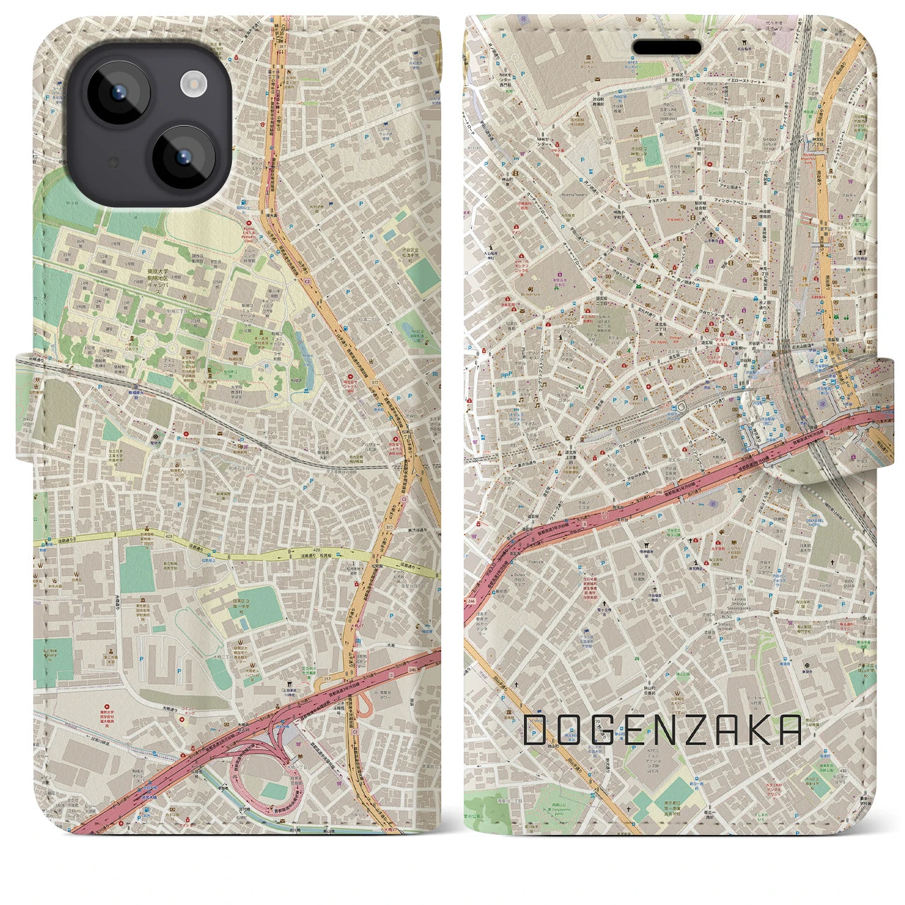 【道玄坂(東京都)】地図柄iPhoneケース(手帳タイプ)ナチュラル・iPhone 14 Plus 用
