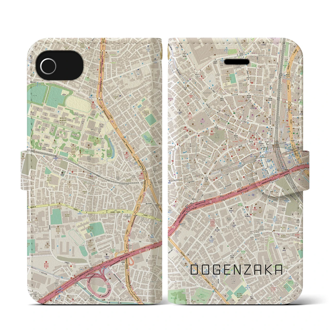 【道玄坂(東京都)】地図柄iPhoneケース(手帳タイプ)ナチュラル・iPhone SE(第3 / 第2世代) / 8 / 7 / 6s / 6 用