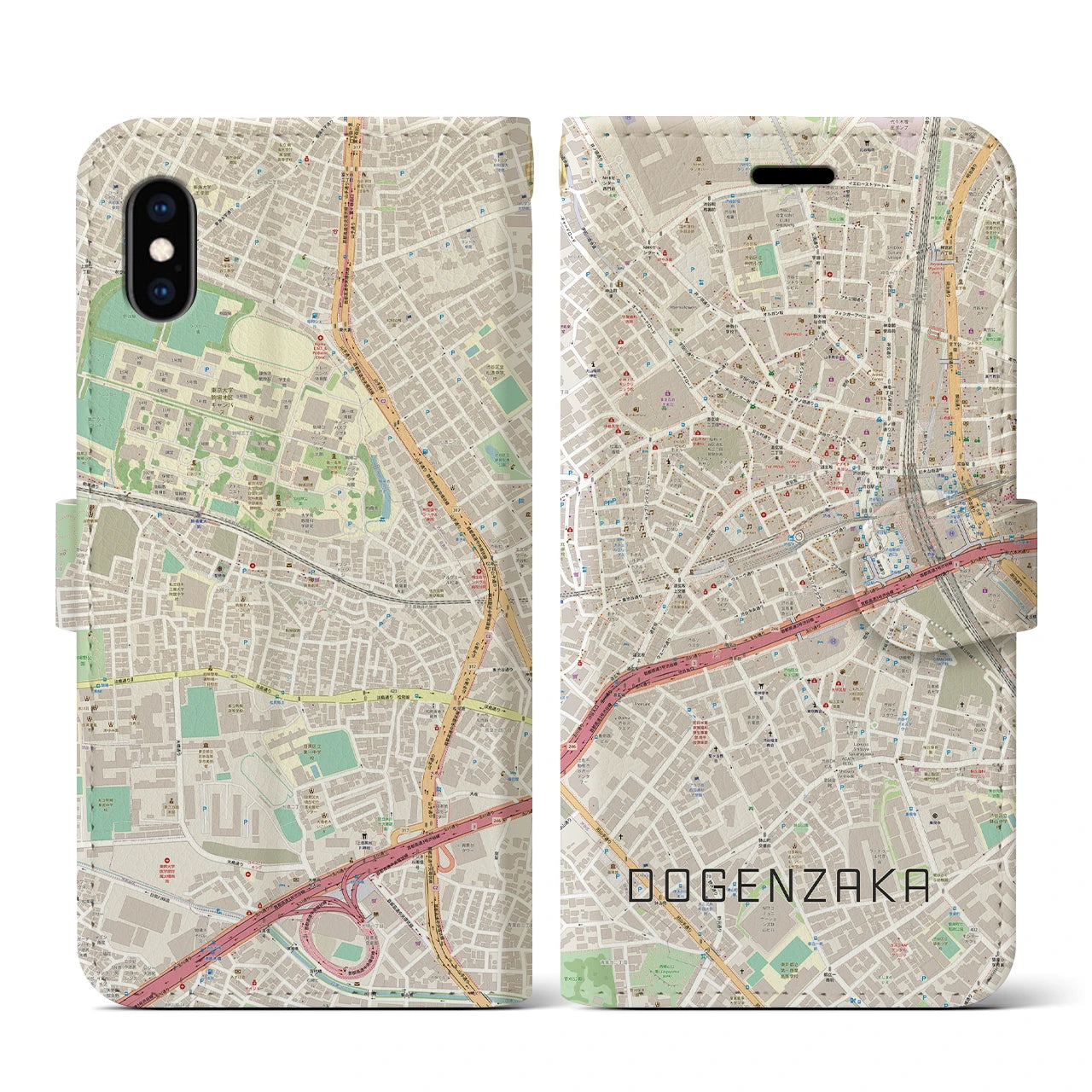 【道玄坂(東京都)】地図柄iPhoneケース(手帳タイプ)ナチュラル・iPhone XS / X 用