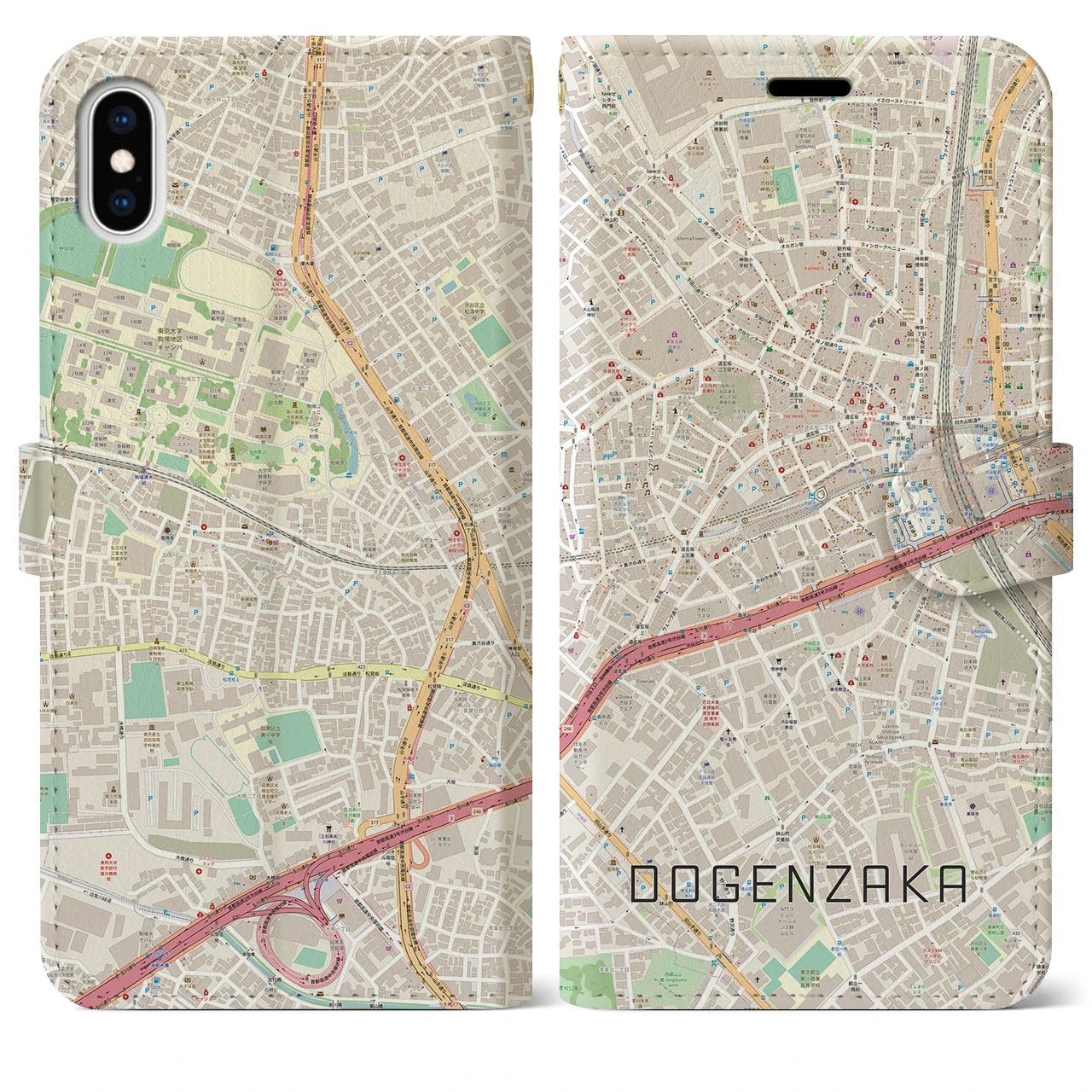 【道玄坂(東京都)】地図柄iPhoneケース(手帳タイプ)ナチュラル・iPhone XS Max 用