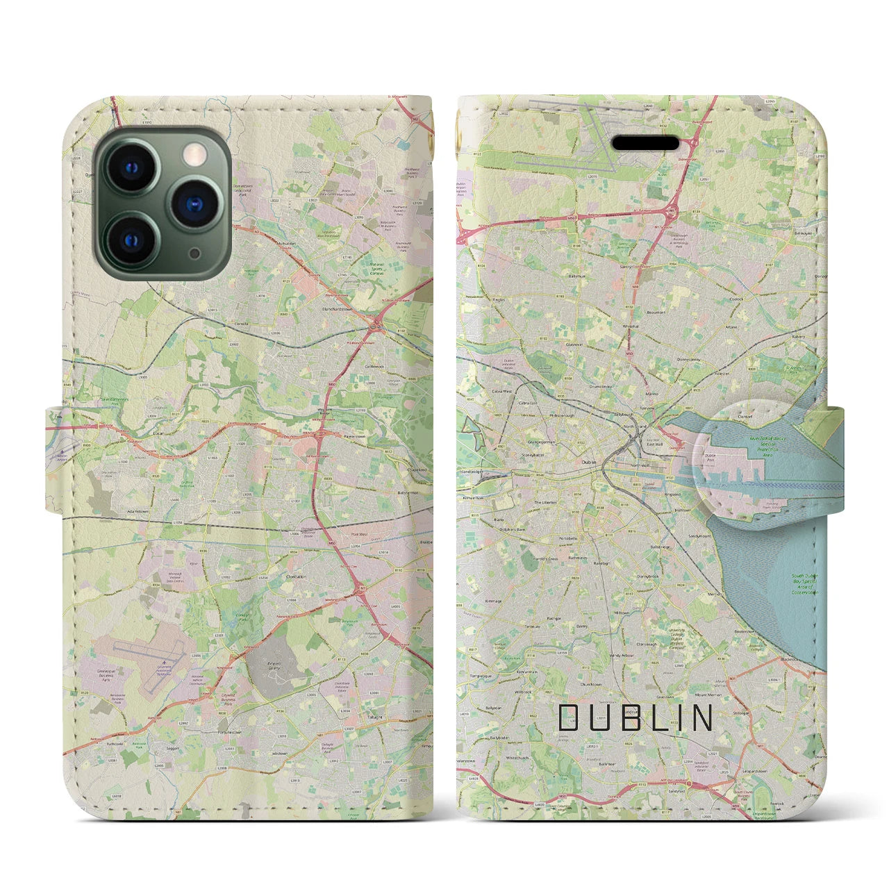 【ダブリン(アイルランド)】地図柄iPhoneケース(手帳タイプ)ナチュラル・iPhone 11 Pro 用
