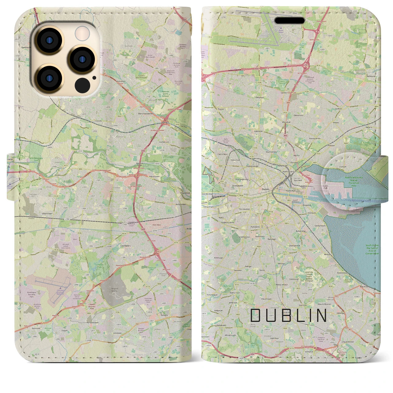 【ダブリン(アイルランド)】地図柄iPhoneケース(手帳タイプ)ナチュラル・iPhone 12 Pro Max 用