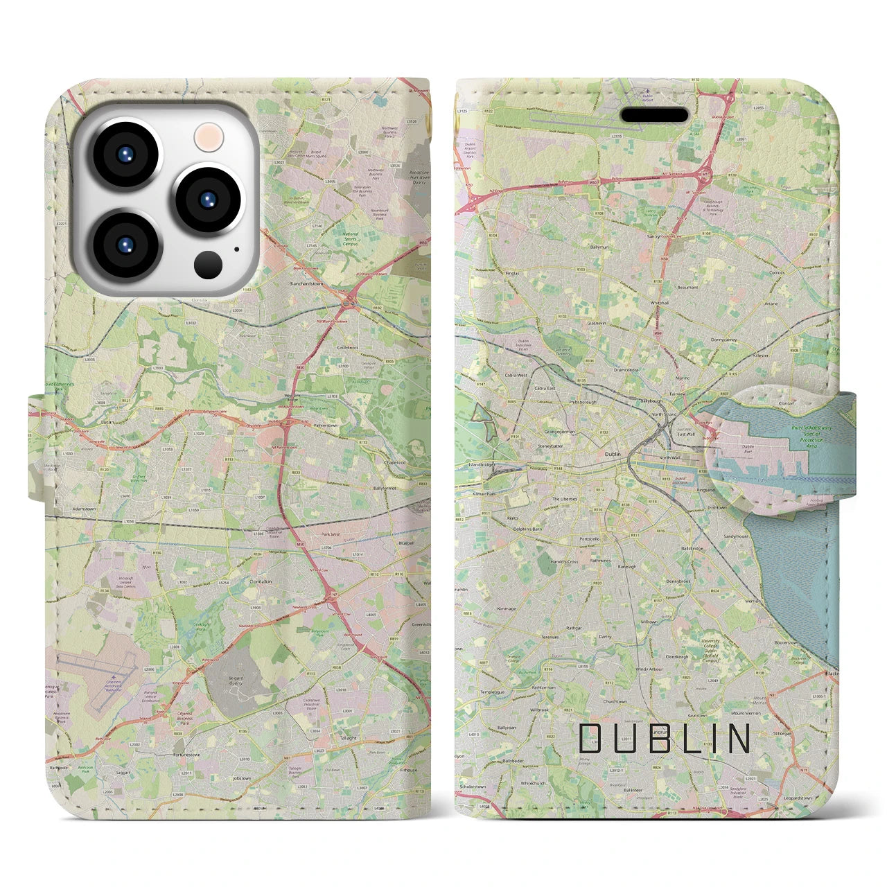 【ダブリン(アイルランド)】地図柄iPhoneケース(手帳タイプ)ナチュラル・iPhone 13 Pro 用