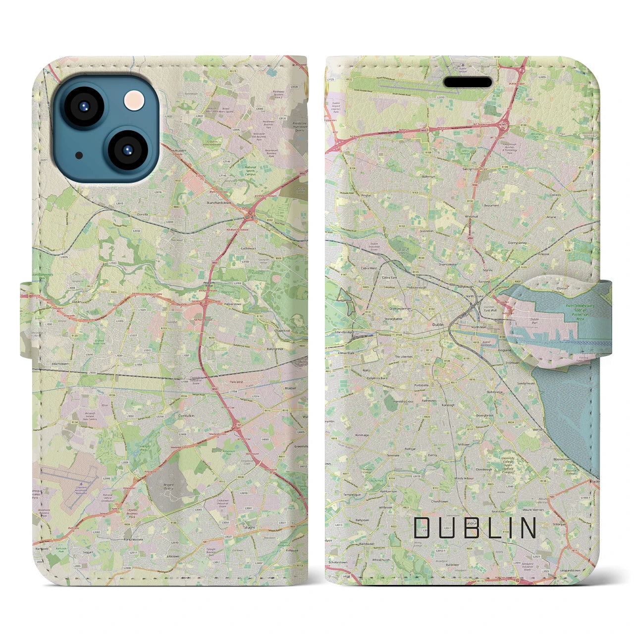 【ダブリン(アイルランド)】地図柄iPhoneケース(手帳タイプ)ナチュラル・iPhone 13 用