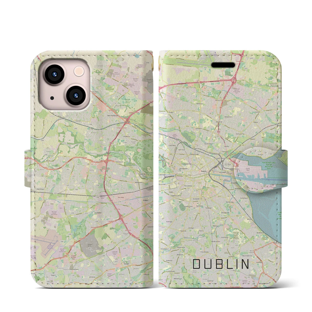 【ダブリン(アイルランド)】地図柄iPhoneケース(手帳タイプ)ナチュラル・iPhone 13 mini 用