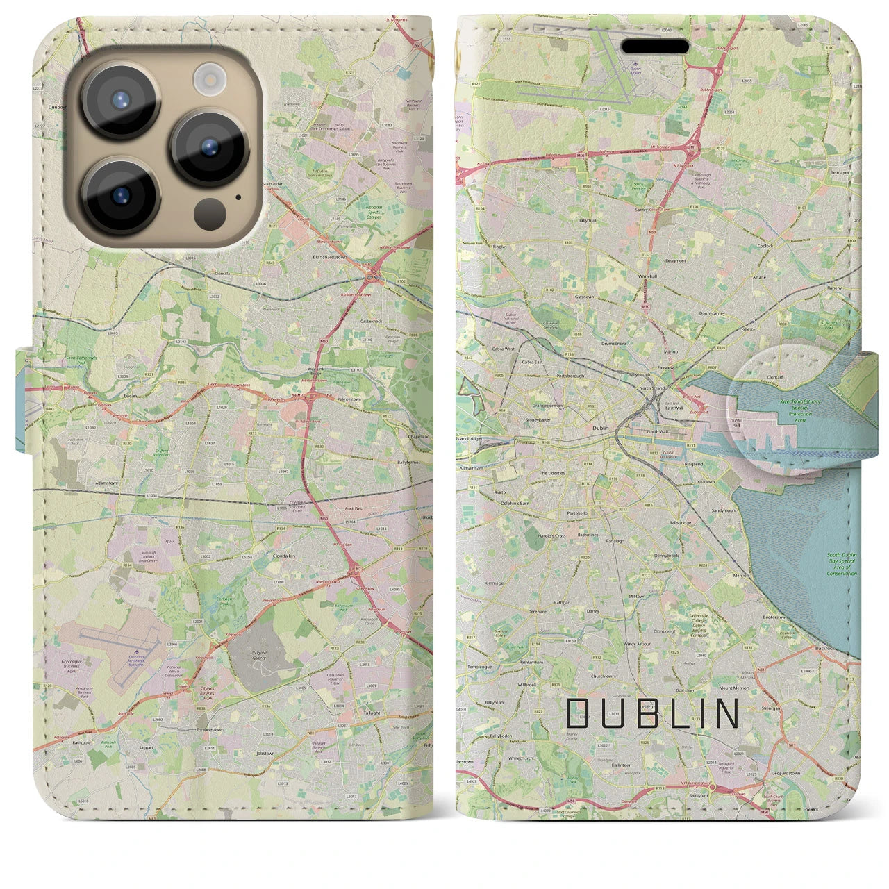 【ダブリン(アイルランド)】地図柄iPhoneケース(手帳タイプ)ナチュラル・iPhone 14 Pro Max 用