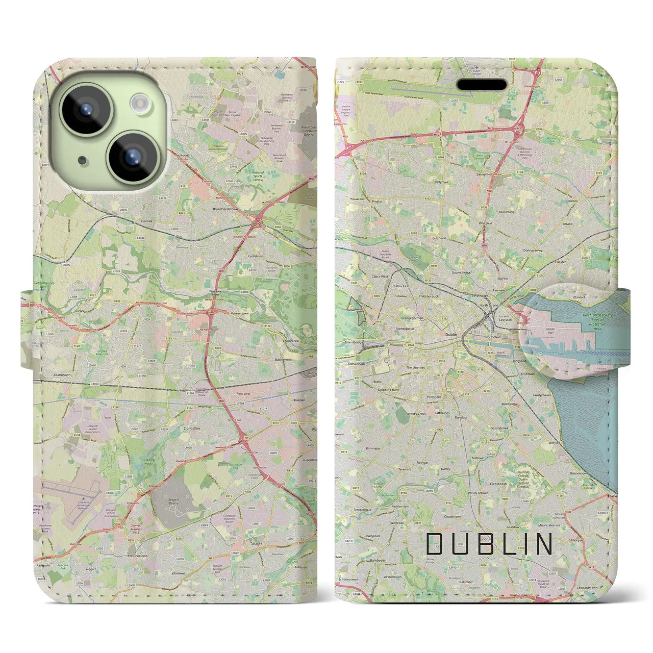 【ダブリン(アイルランド)】地図柄iPhoneケース(手帳タイプ)ナチュラル・iPhone 15 用