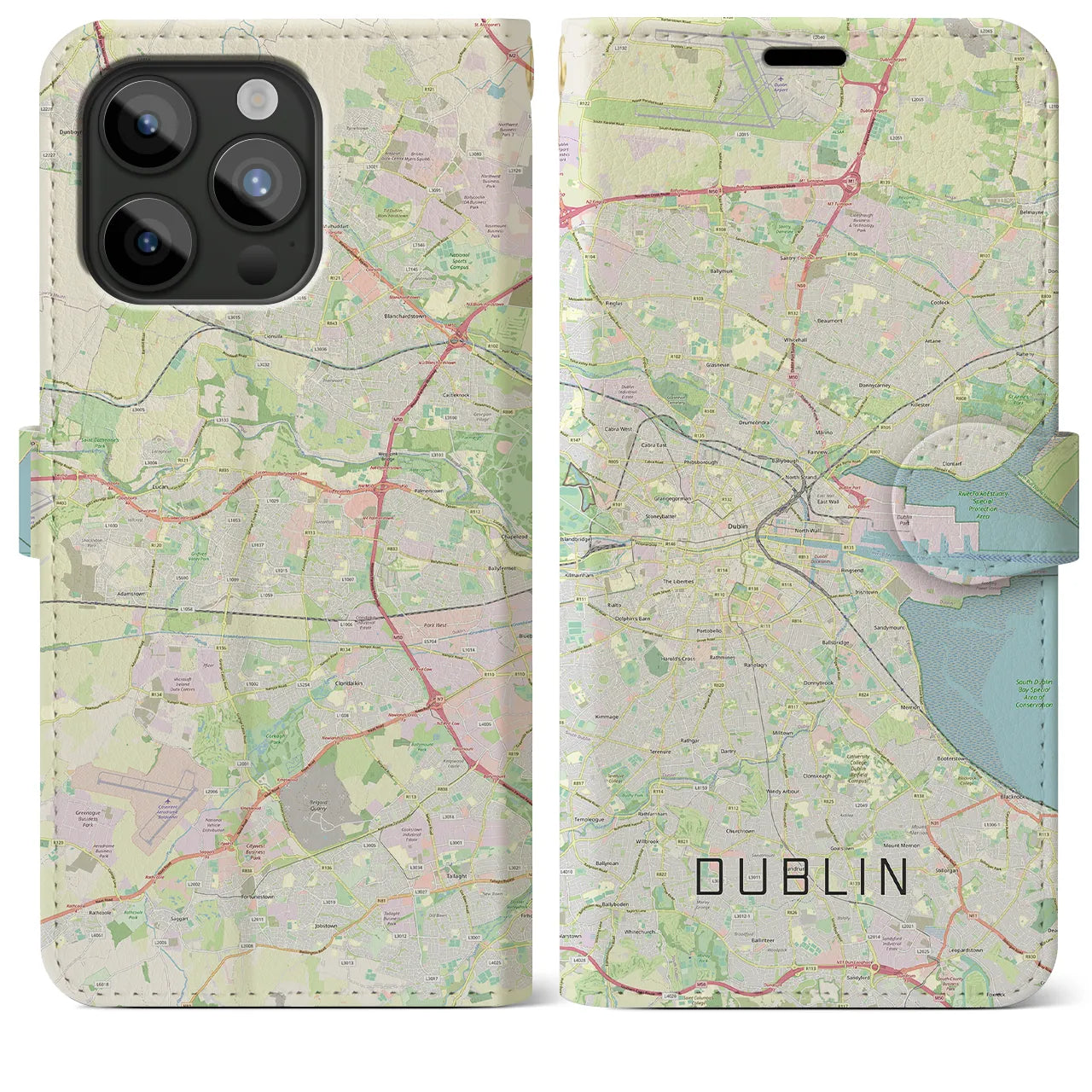 【ダブリン(アイルランド)】地図柄iPhoneケース(手帳タイプ)ナチュラル・iPhone 15 Pro Max 用