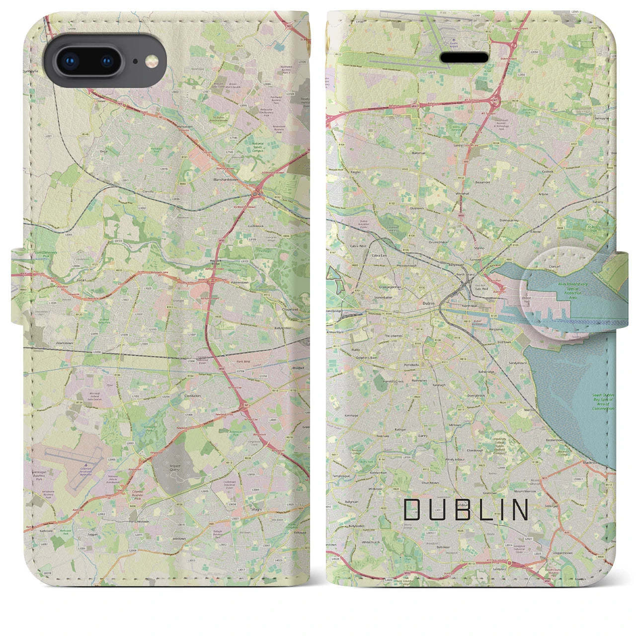 【ダブリン(アイルランド)】地図柄iPhoneケース(手帳タイプ)ナチュラル・iPhone 8Plus /7Plus / 6sPlus / 6Plus 用