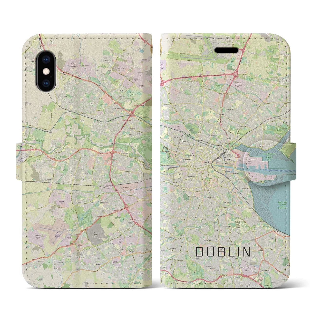 【ダブリン(アイルランド)】地図柄iPhoneケース(手帳タイプ)ナチュラル・iPhone XS / X 用