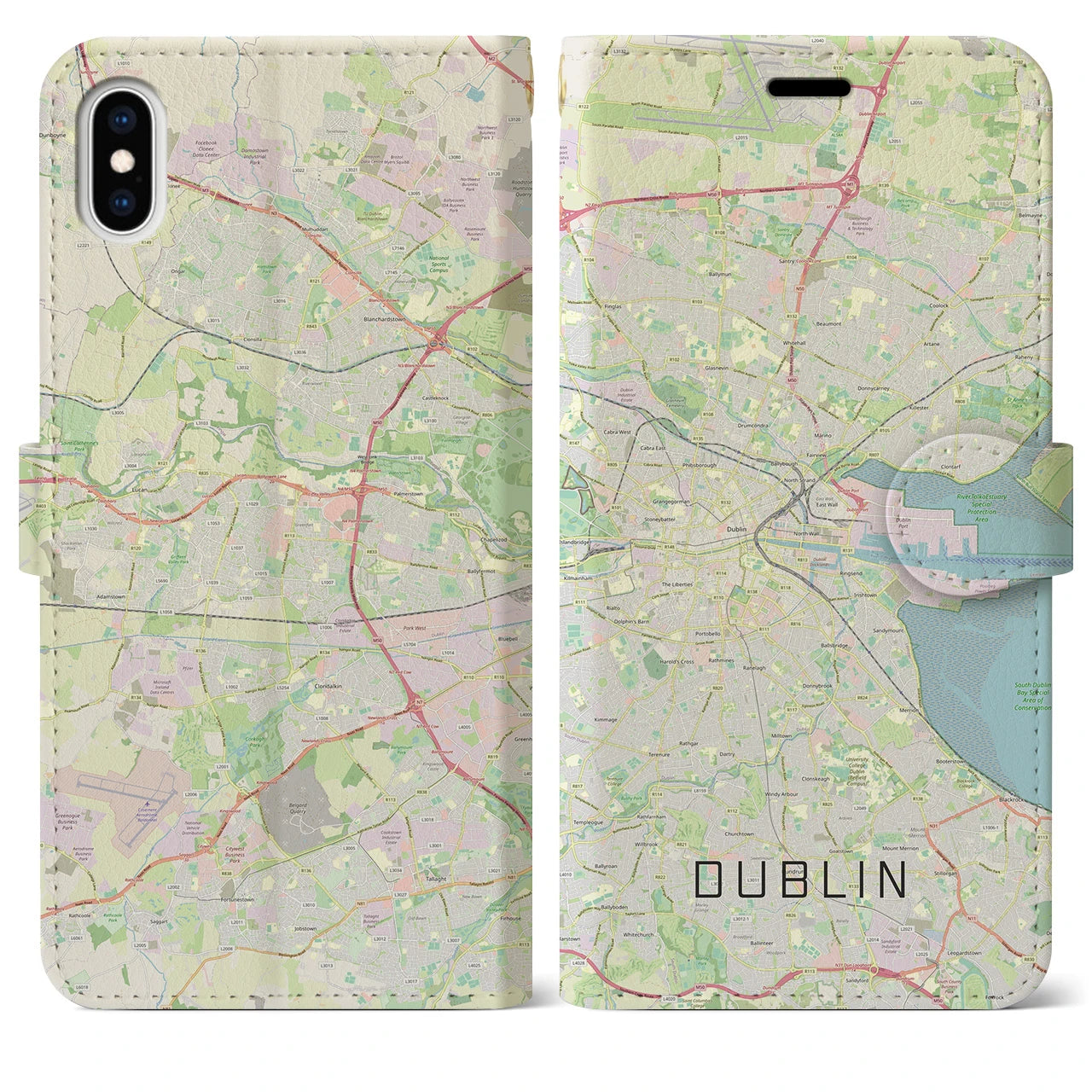 【ダブリン(アイルランド)】地図柄iPhoneケース(手帳タイプ)ナチュラル・iPhone XS Max 用