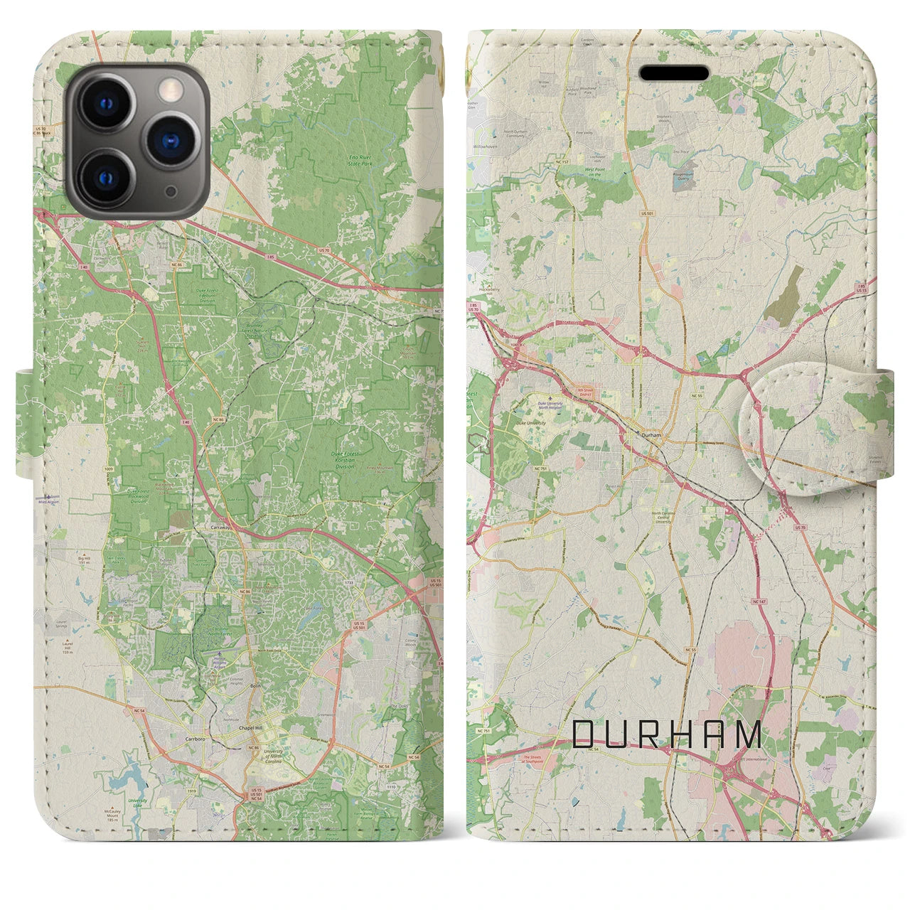 【ダーラム(アメリカ)】地図柄iPhoneケース(手帳タイプ)ナチュラル・iPhone 11 Pro Max 用
