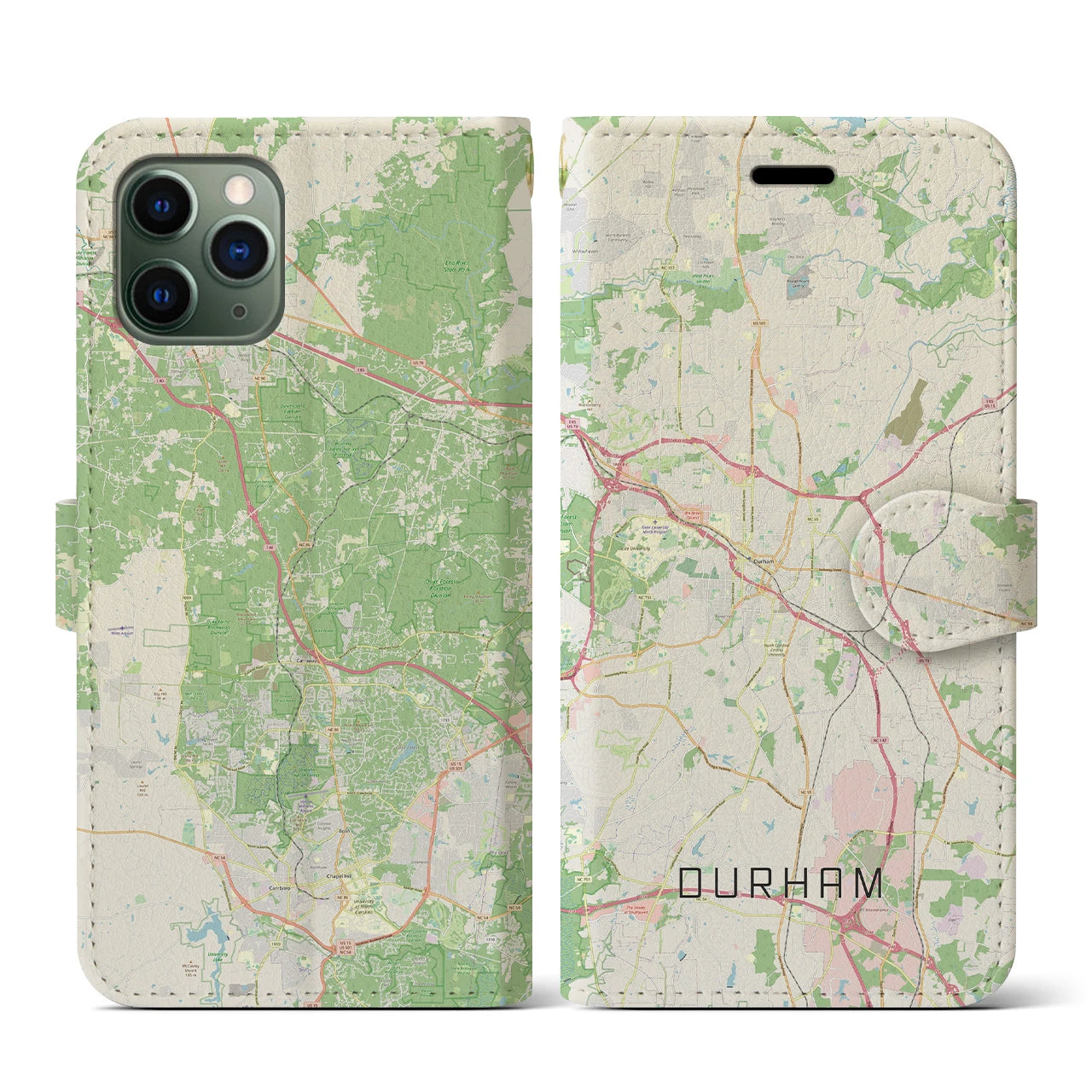 【ダーラム(アメリカ)】地図柄iPhoneケース(手帳タイプ)ナチュラル・iPhone 11 Pro 用