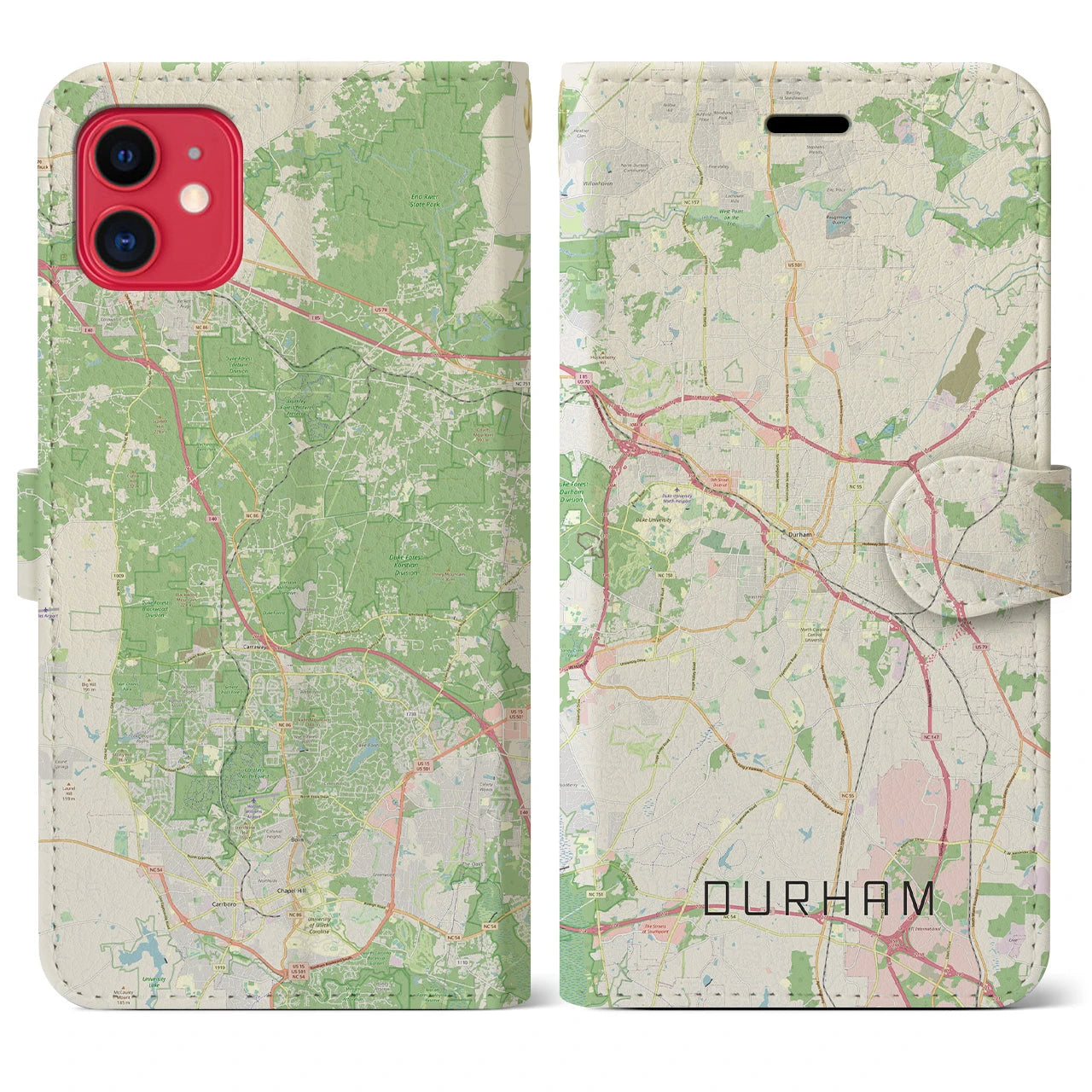 【ダーラム(アメリカ)】地図柄iPhoneケース(手帳タイプ)ナチュラル・iPhone 11 用