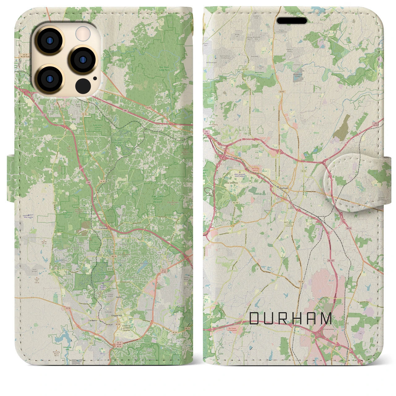 【ダーラム(アメリカ)】地図柄iPhoneケース(手帳タイプ)ナチュラル・iPhone 12 Pro Max 用